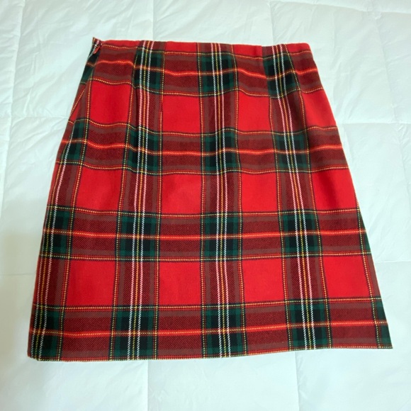 Talbots 8 Red/Green Classic Plaid A-Line Mock Wrap Skirt - Picture 4 of 9